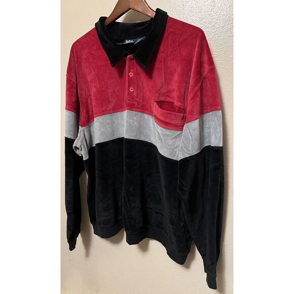 Vtg 80s John Blair Velvet Velour Feel Long Sleeve Polo Collar Shirt Mens Sz 3XL - Picture 6 of 15
